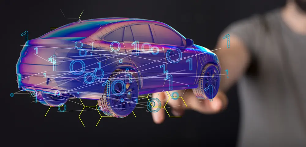 Person Presenting Virtual Projection of Electric Car